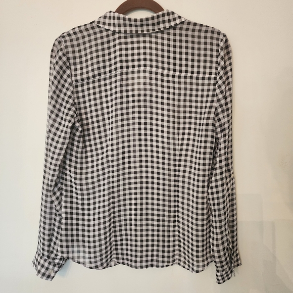 New York & Company size small, plaid button up sheer blouse. - Picture 3 of 5